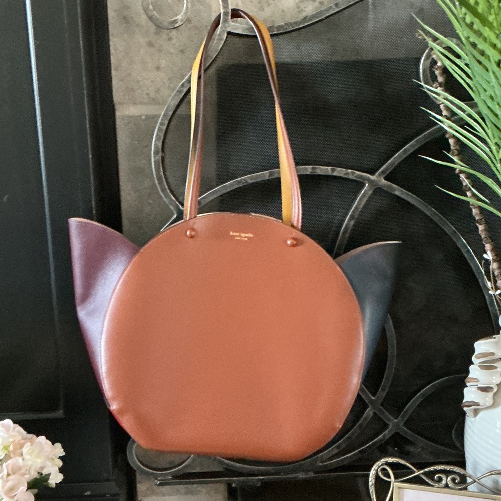 kate spade Brown and Black Round Tote with Striped Handles